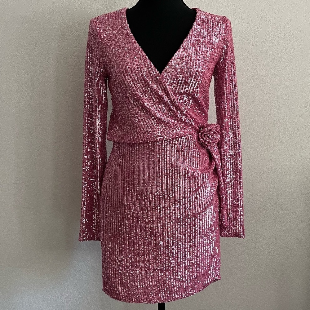 Show Me Your Mumu Pink Sequin Long Sleeve Mini Dress NWT